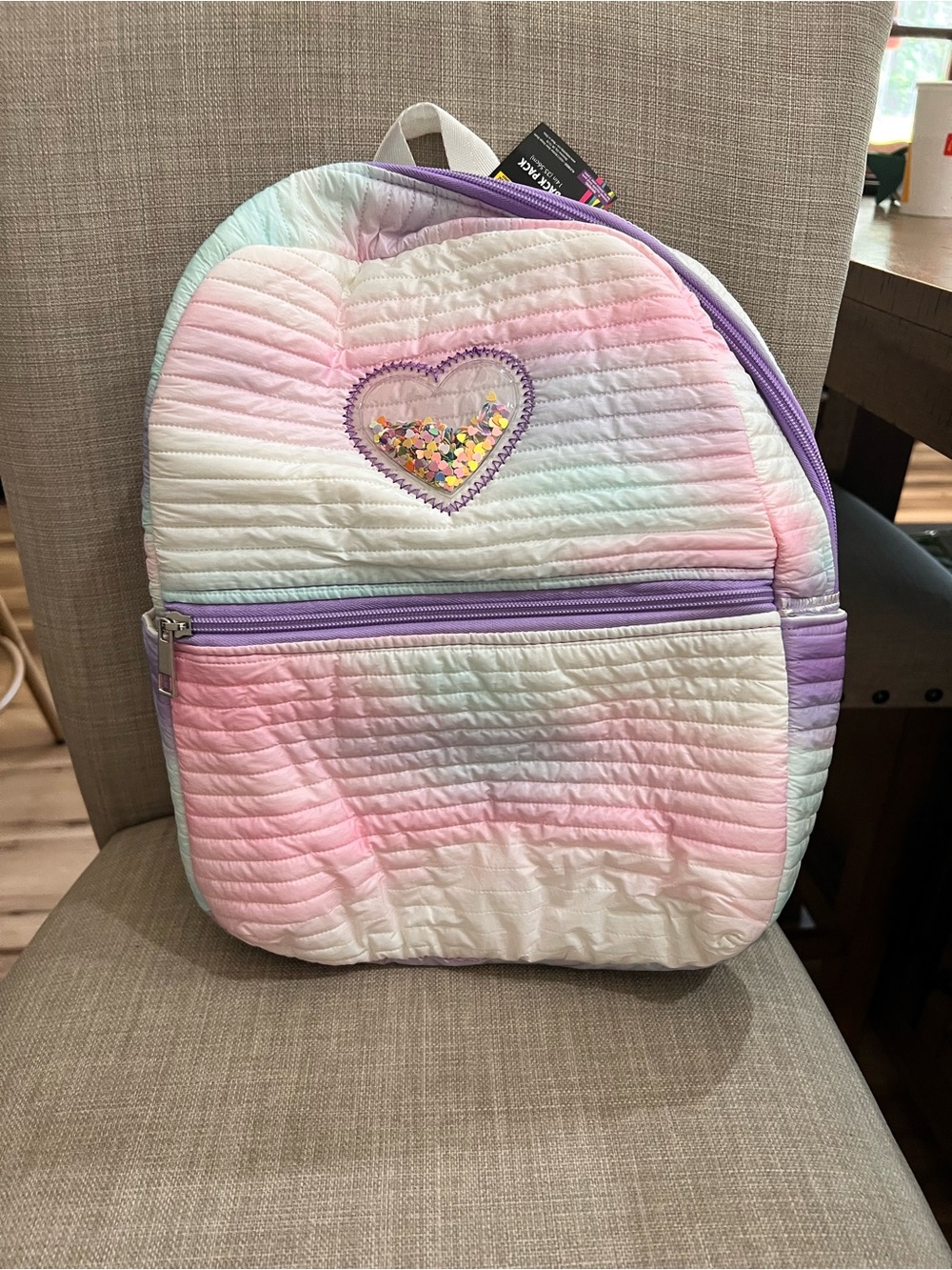 Quilted Pastel Heart Kids Backpack - Pink & Purple